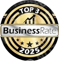 Top it at 140 characters, always ending the sentence.This badge shows &ldquo;Top 3,&rdquo; &ldquo;BusinessRate,&rdquo; and &ldquo;2025,&rdquo; indicating a top-three award for 2025 in business ratings. logo on footer section.