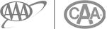 This image shows two circular logos. The left one has "AAA" with an orbital design, and the right one features "CAA" inside an oval.