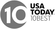 The image shows a logo with the number 10 in a circle, alongside the text "USA TODAY 10BEST" in a stylized font.
